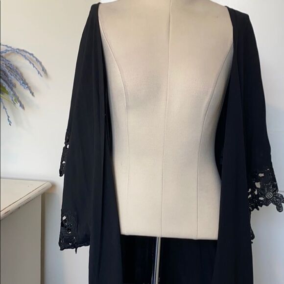 Stella & Dot Lace Trim Kimono Cover Up Black Large - Picture 11 of 13